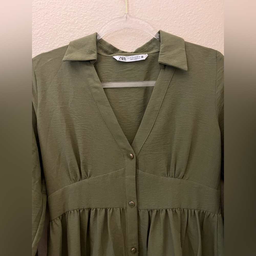 Zara Khaki Green Collared Dress - Picture 2 of 11
